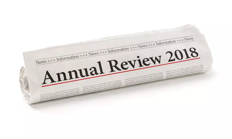 Newspaper with headline "Annual Review 2018"